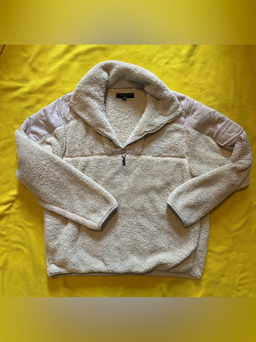 rag & bone Logan Quarter-Zip Sherpa Fleece Pullover in Cream Ivory